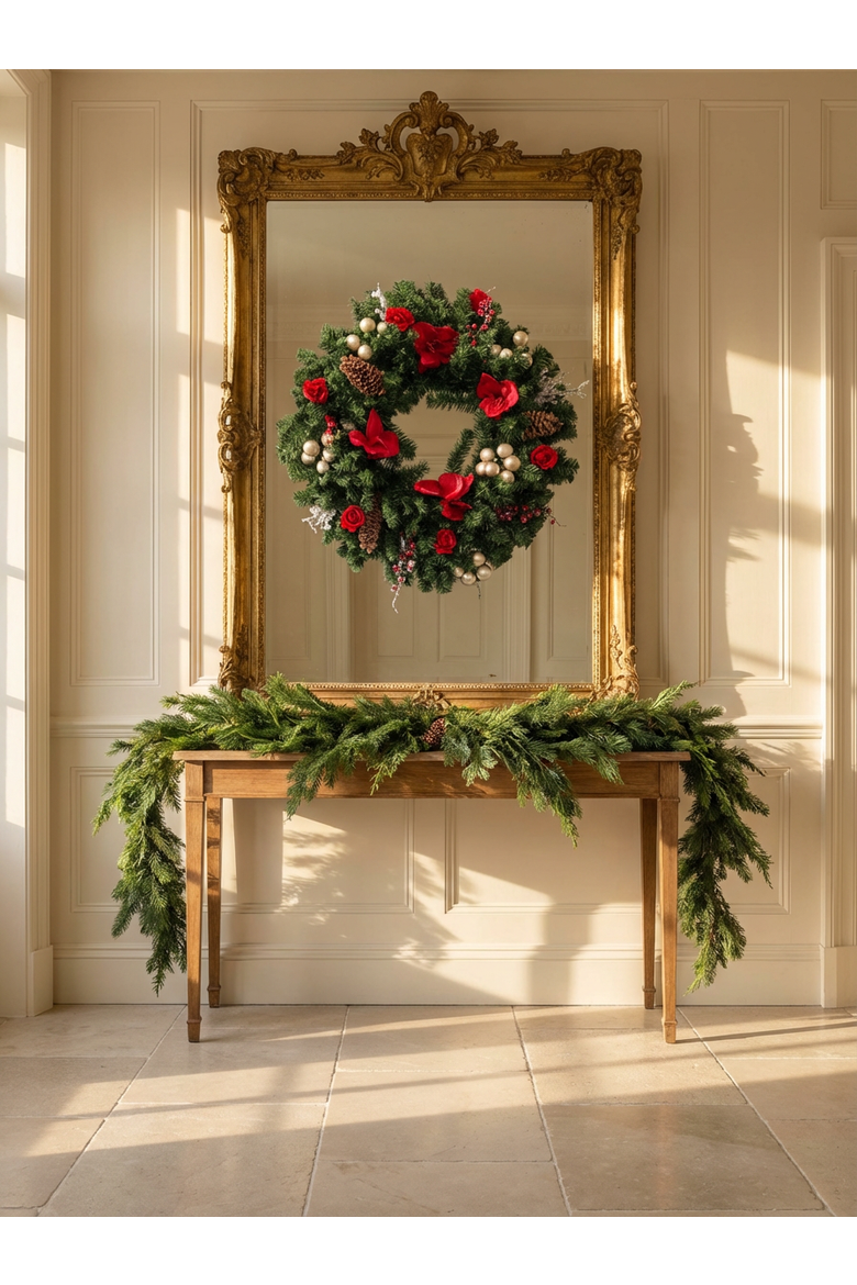 Evangeline Holiday Wreath, Alternate, color, Green