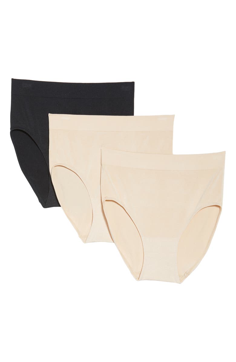 Wacoal 3-Pack Assorted B-Smooth<sup>®</sup> Seamless Briefs, Main, color, Black/ Naturally Nude
