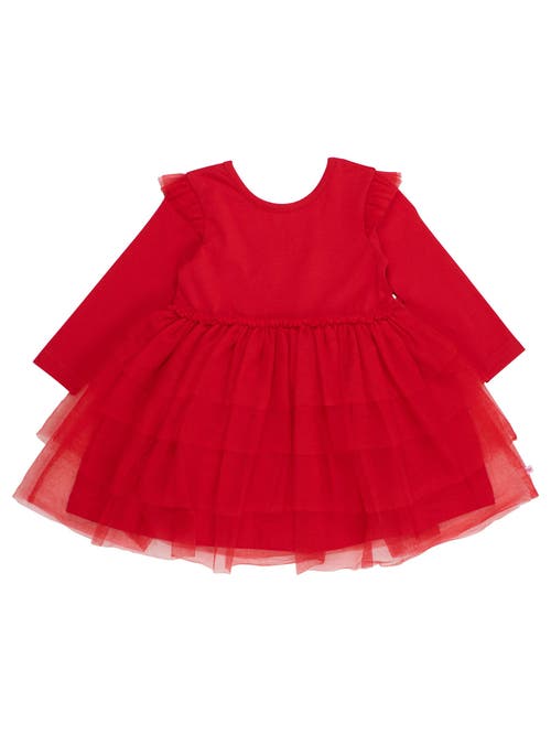 Rufflebutts Girls Flutter Tulle Long Sleeve Twirl Dress In Red