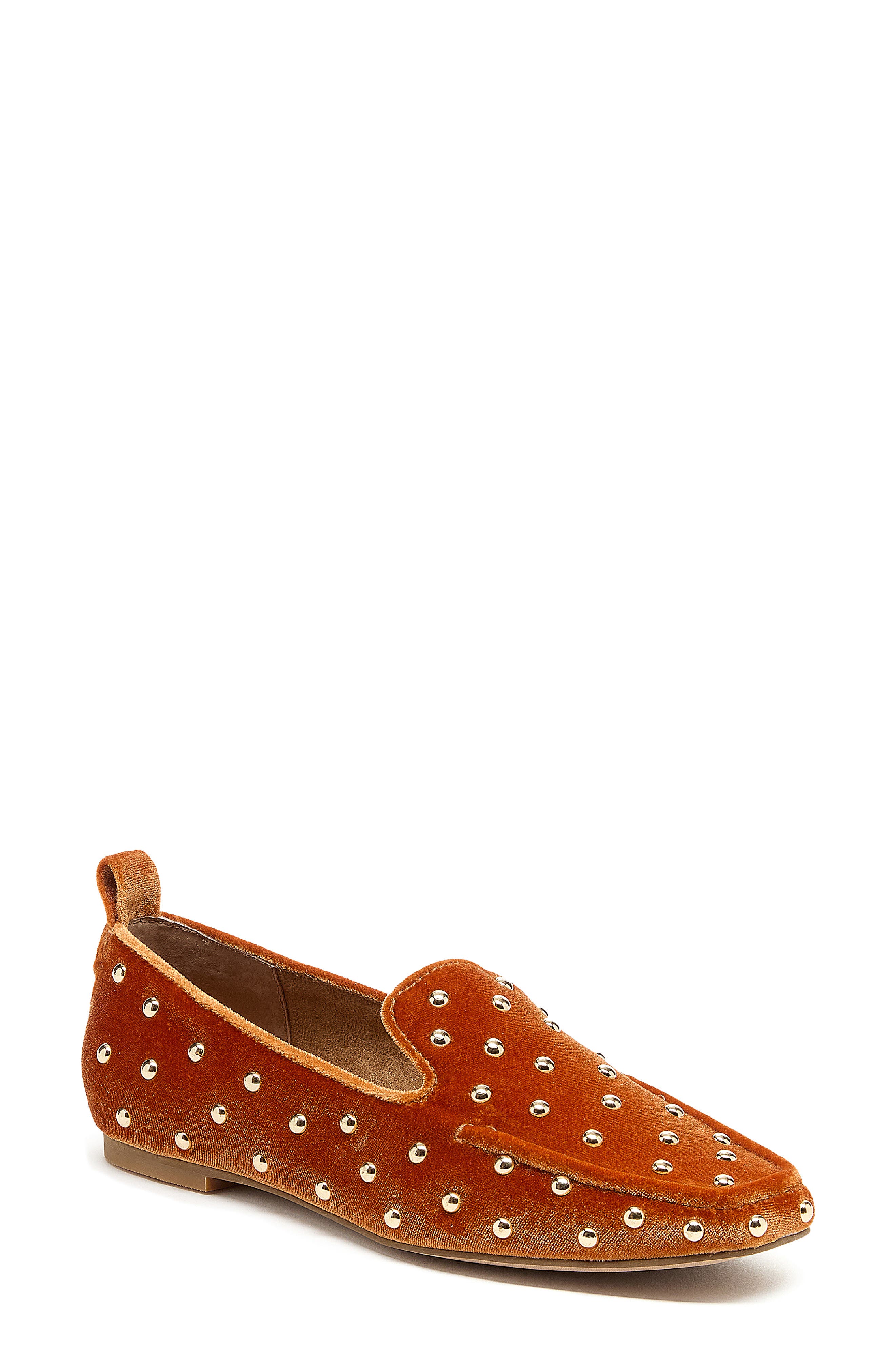 Kelsi Dagger Brooklyn Finley Studded Square Toe Flat, Main, color, Mustard