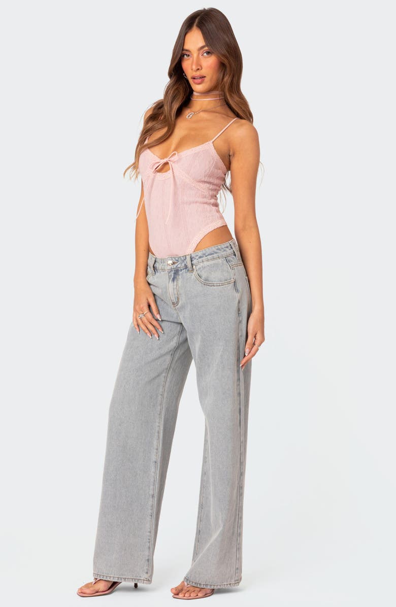 EDIKTED Lacey Keyhole Knit Bodysuit, Alternate, color, Light-Pink