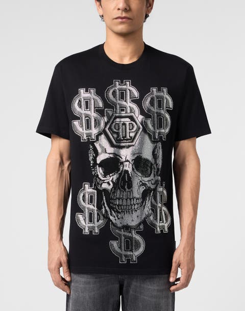 Round Neck T-Shirt Dollar Skull Stones Men