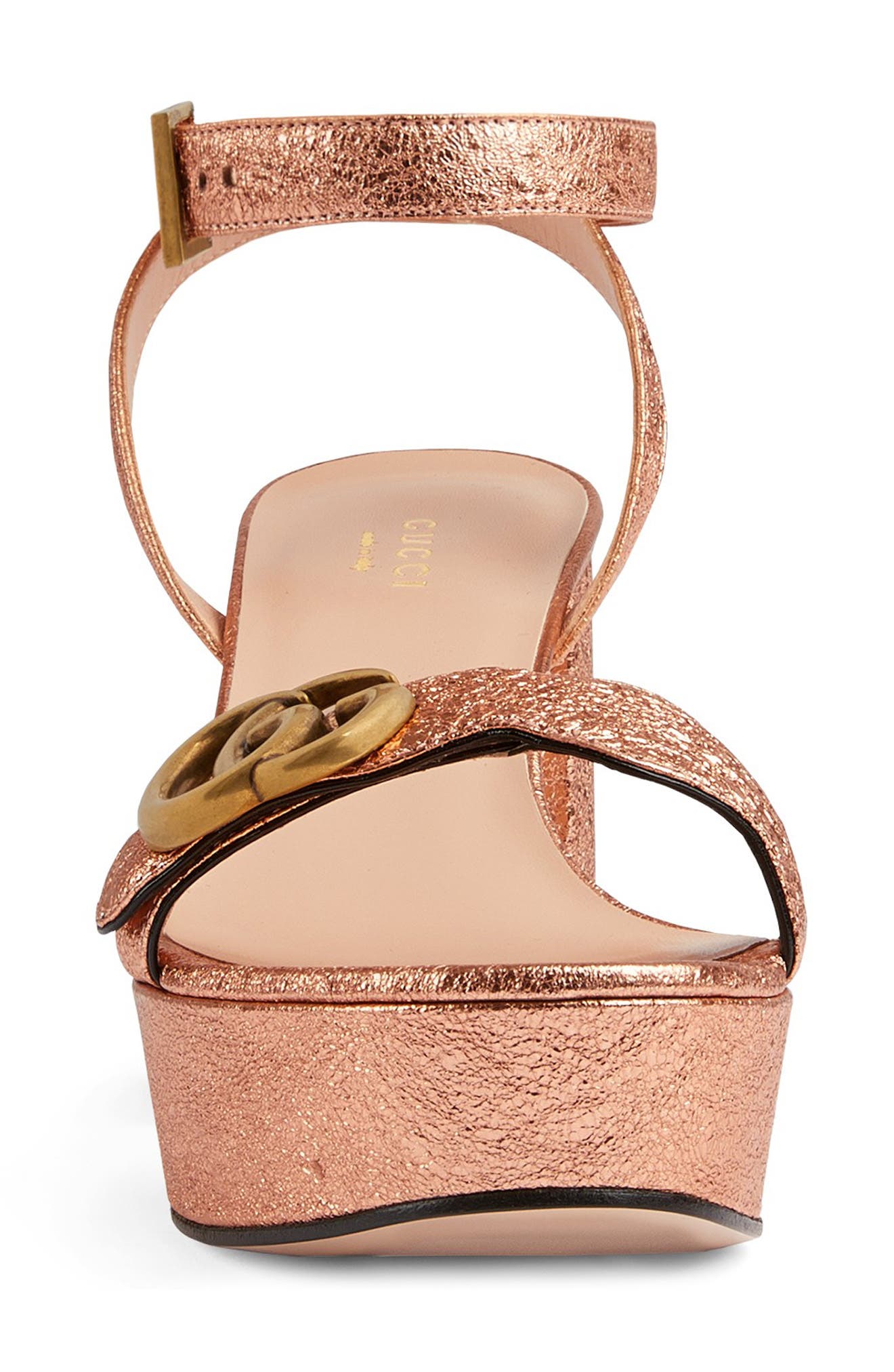 Gucci GG Metallic Ankle Strap Platform Sandal, Alternate, color, 