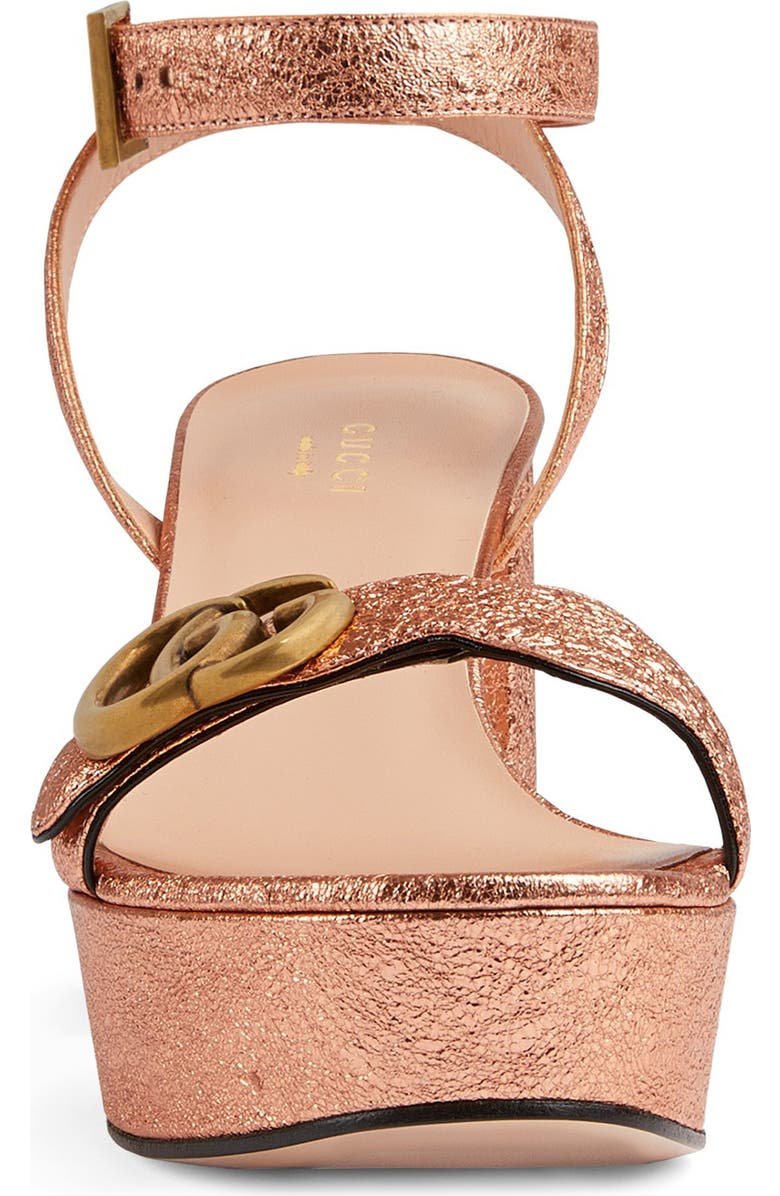Gucci GG Metallic Ankle Strap Platform Sandal, Alternate, color,