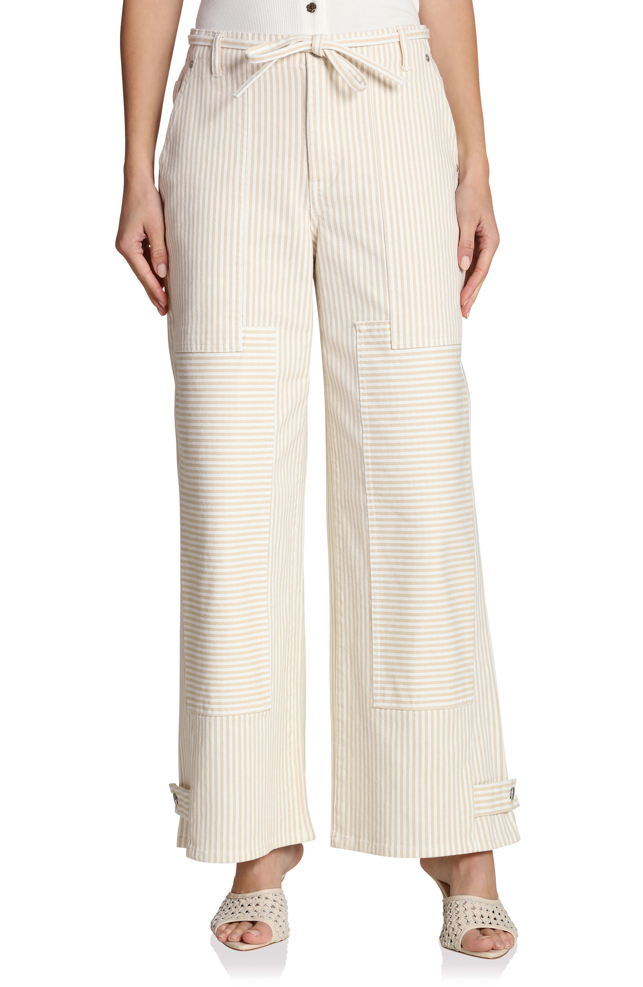 Tie Waist Patchwork Wide Leg Pants