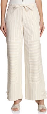 Avec Les Filles Tie Waist Patchwork Wide Leg Pants