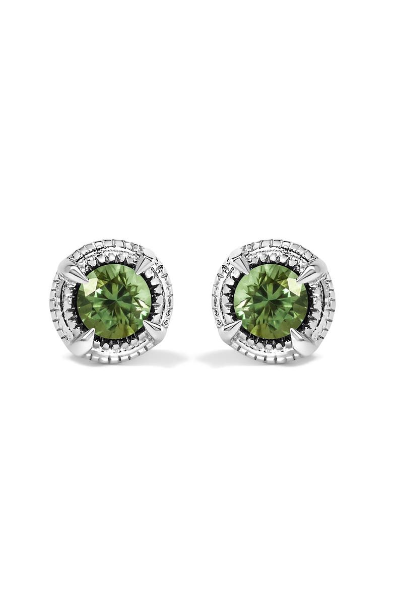 Haus of Brilliance Silver 1/3 Ct Green Diamond Solitaire Milgrain Stud Earrings, Main, color, Green Diamond