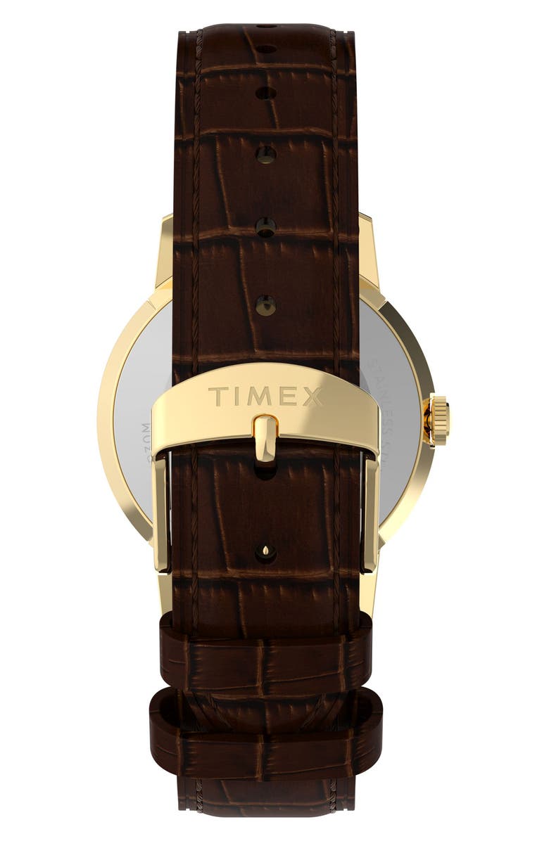 Timex<sup>®</sup> Marlin<sup>®</sup> Goldtone Croc Embossed Leather Strap Watch, 34mm, Alternate, color,