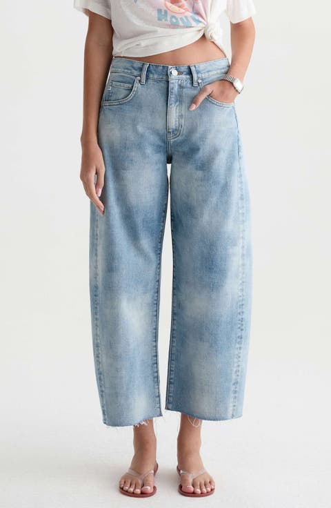 Hattie Raw Hem High Waist Crop Barrel Leg Jeans (Playa)