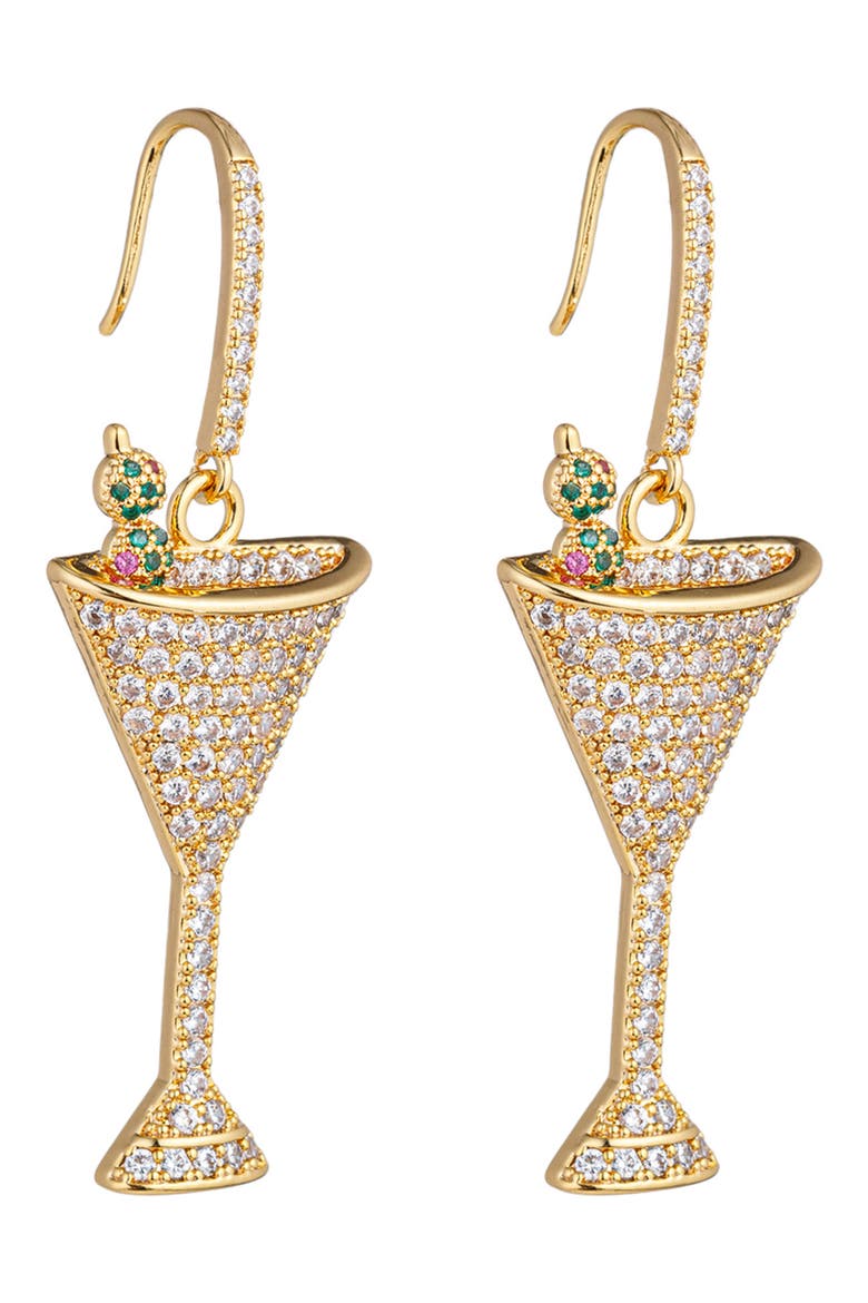 Pavé Cubic Zirconia Olive Martini Drop Earrings, Main, color, GOLD