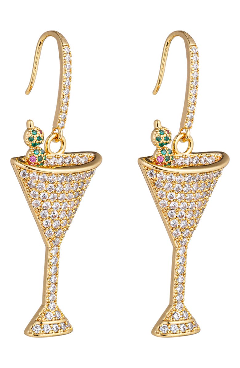 EYE CANDY LOS ANGELES Pavé Cubic Zirconia Olive Martini Drop Earrings, Main, color, 