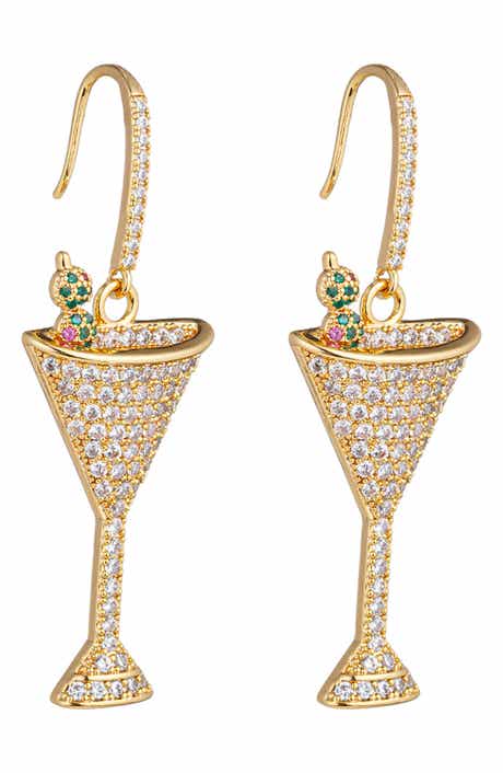 EYE CANDY LOS ANGELES Pavé Cubic Zirconia Olive Martini Drop Earrings