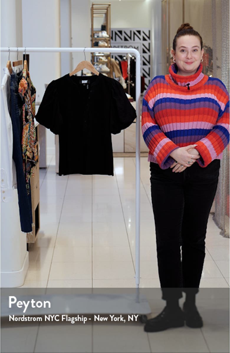 Puff Sleeve Mixed Media Henley Top, sales video thumbnail