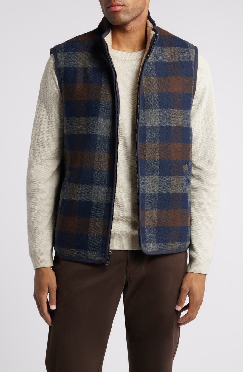 Johnston & Murphy Fleece Lined Felted Check Vest, Main, color, 