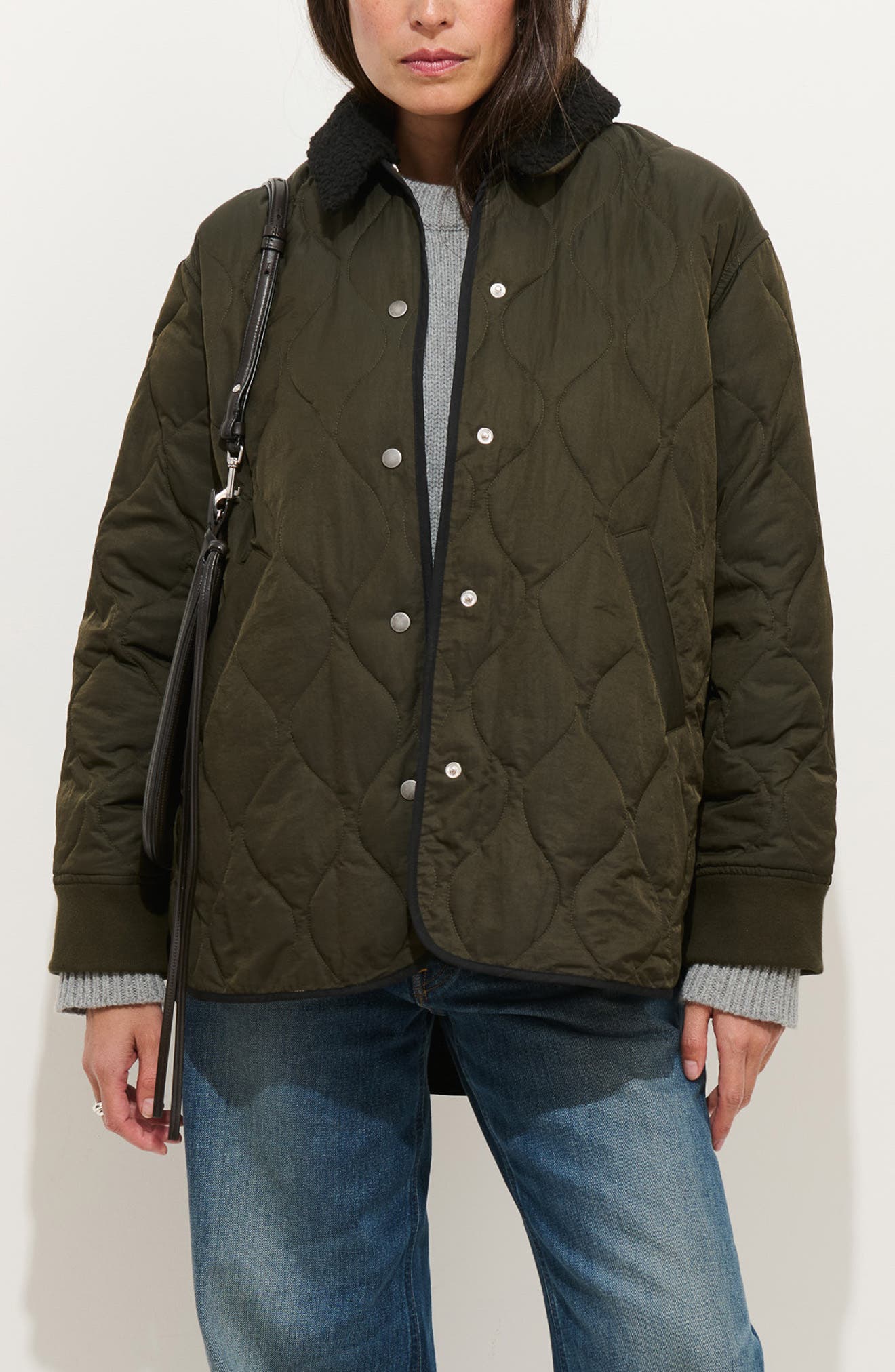 Wembley Quilted Bomber Jacket with Removable Faux Shearling Collar - image 3