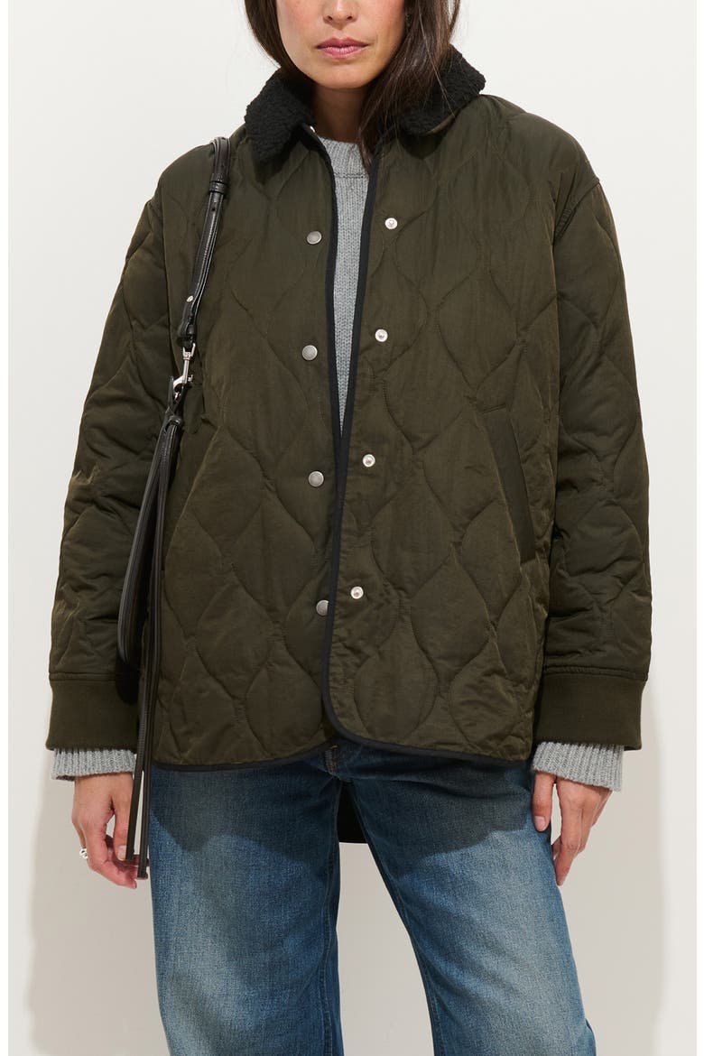 Wembley Quilted Bomber Jacket with Removable Faux Shearling Collar, Main, color, OLIVE
