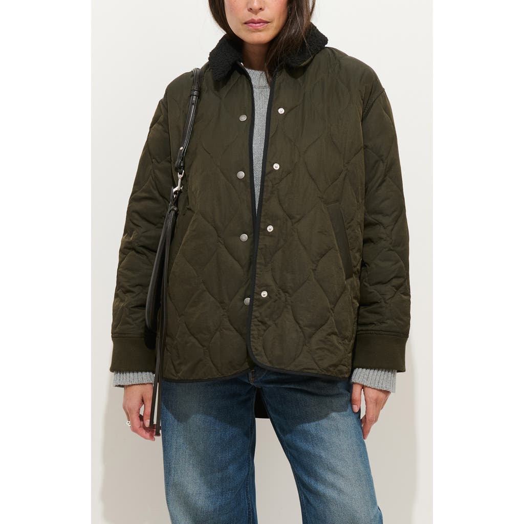 Alex Mill Wembley Quilted Bomber Jacket With Removable Faux Shearling Collar In Green