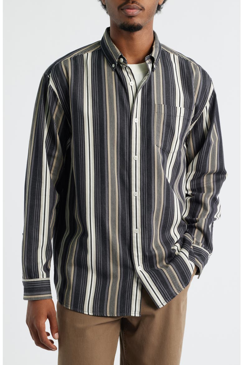 Stripe Cotton Button-Down Shirt, Alternate, color, BLACK MIXED STRIPE
