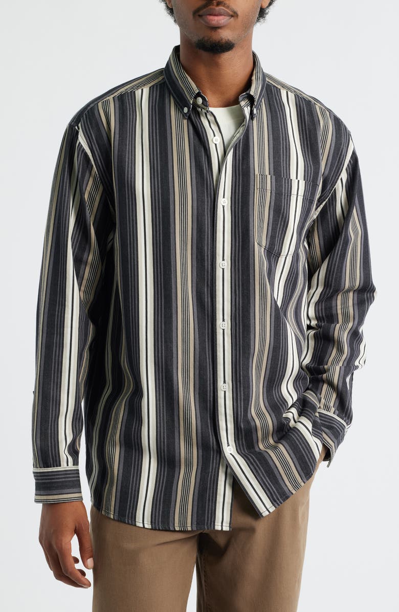 BP. Stripe Cotton Button-Down Shirt, Alternate, color, Black Mixed Stripe