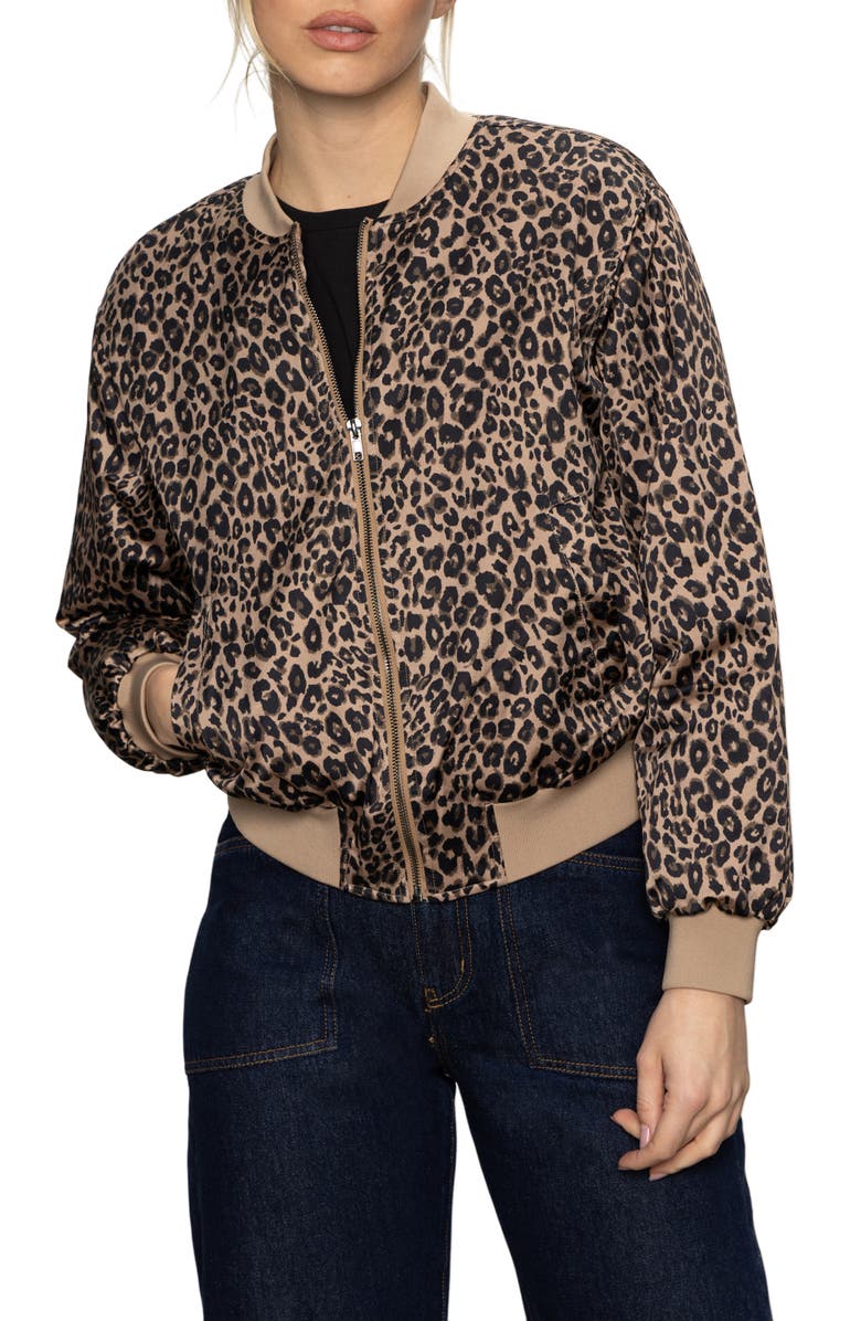 Sanctuary Monroe Leopard Print Cotton Blend Bomber Jacket with Quilted Lining, Alternate, color,