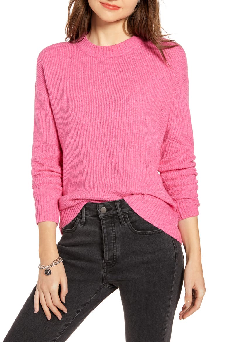 Flecked Crewneck Sweater (Nordstrom Exclusive), Main, color, PINK SHOCK