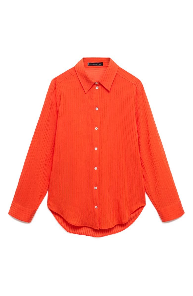 MANGO Oversize Crinkled Effect Button-Up Shirt, Alternate, color, Orange