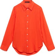 MANGO Oversize Crinkled Effect Button-Up Shirt