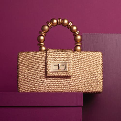 Soli & Sun The Serena Woven Straw Clutch Bag In Gold