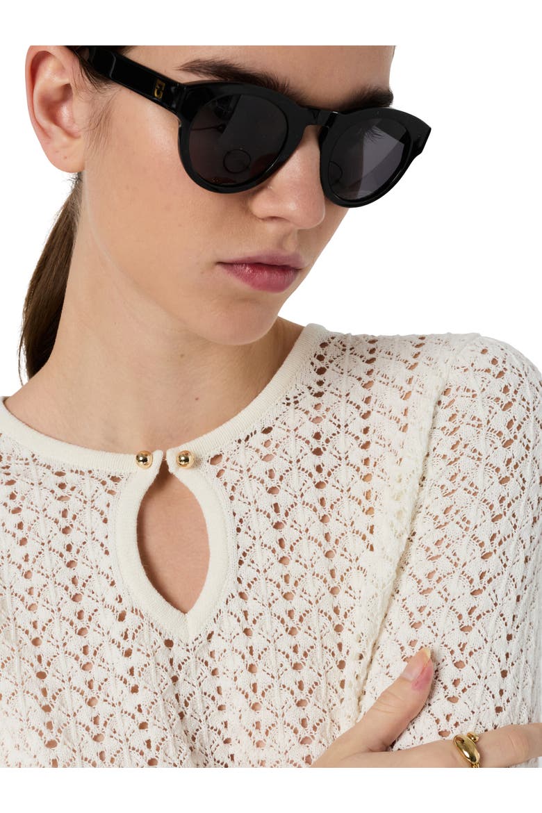 Lazare Keyhole Neck Crochet Knit Sweater, Alternate, color, Ecru