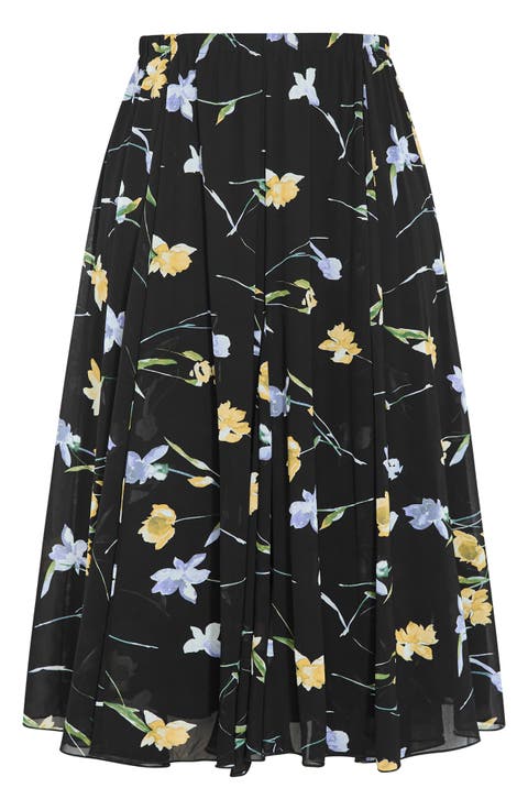 Serene Floral Print A-Line Skirt