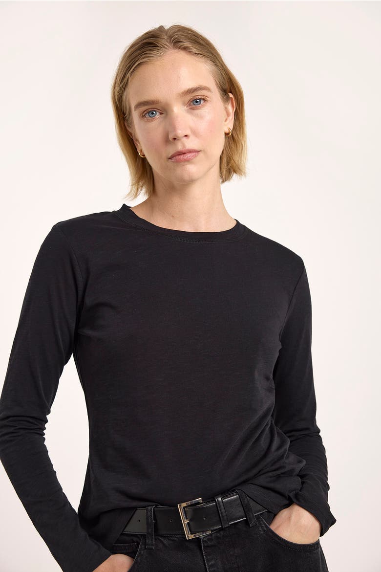 Long Sleeve Cotton Crew Neck T-shirt, Alternate, color, Black
