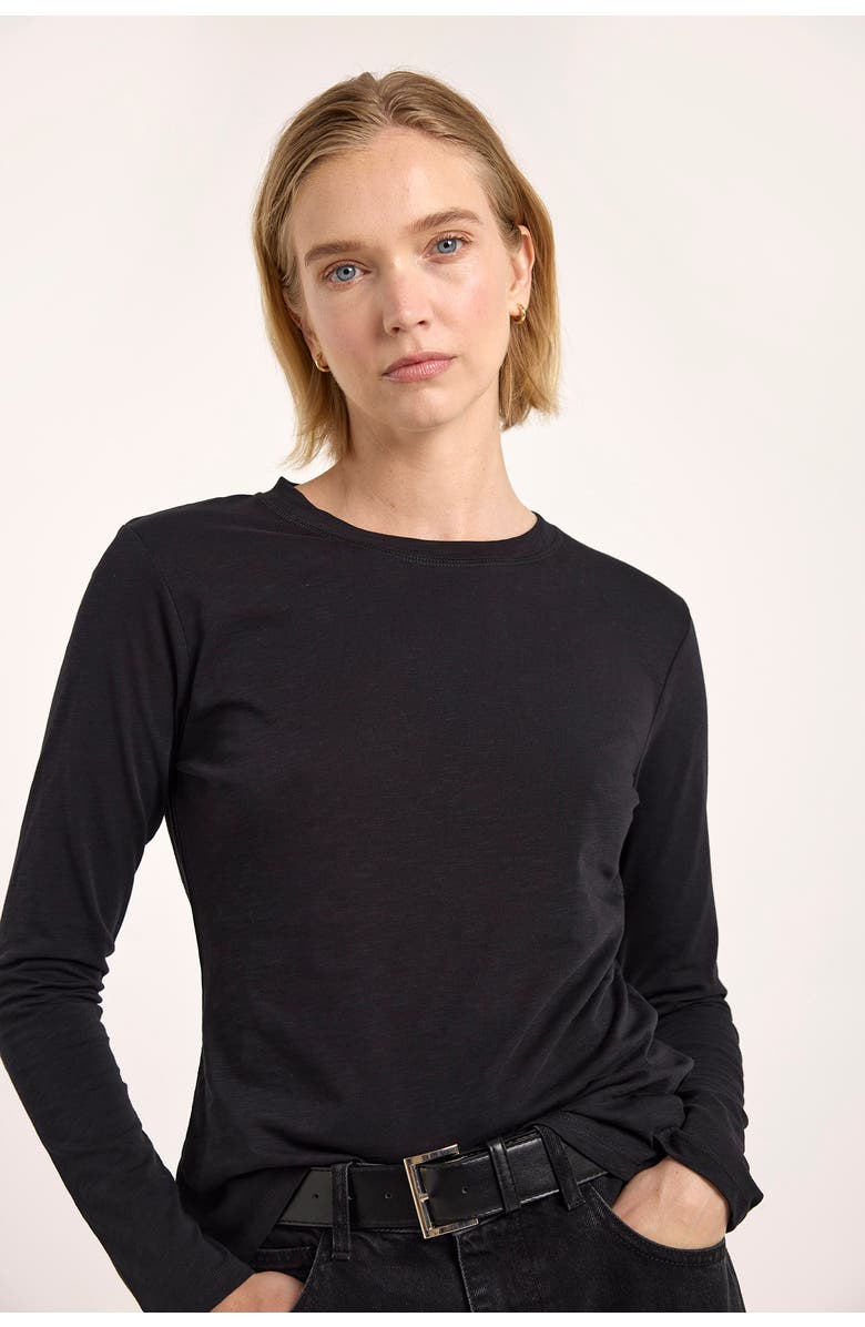 Brodie Pure Cashmere Long Sleeve Cotton Crew Neck T-shirt, Alternate, color, Black