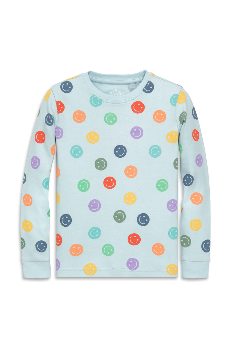 Kids Organic Long Sleeve Pj Top In Happy Prints, Main, color, Saltwater Happy Faces