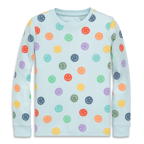 Kids Organic Long Sleeve Pj Top In Happy Prints