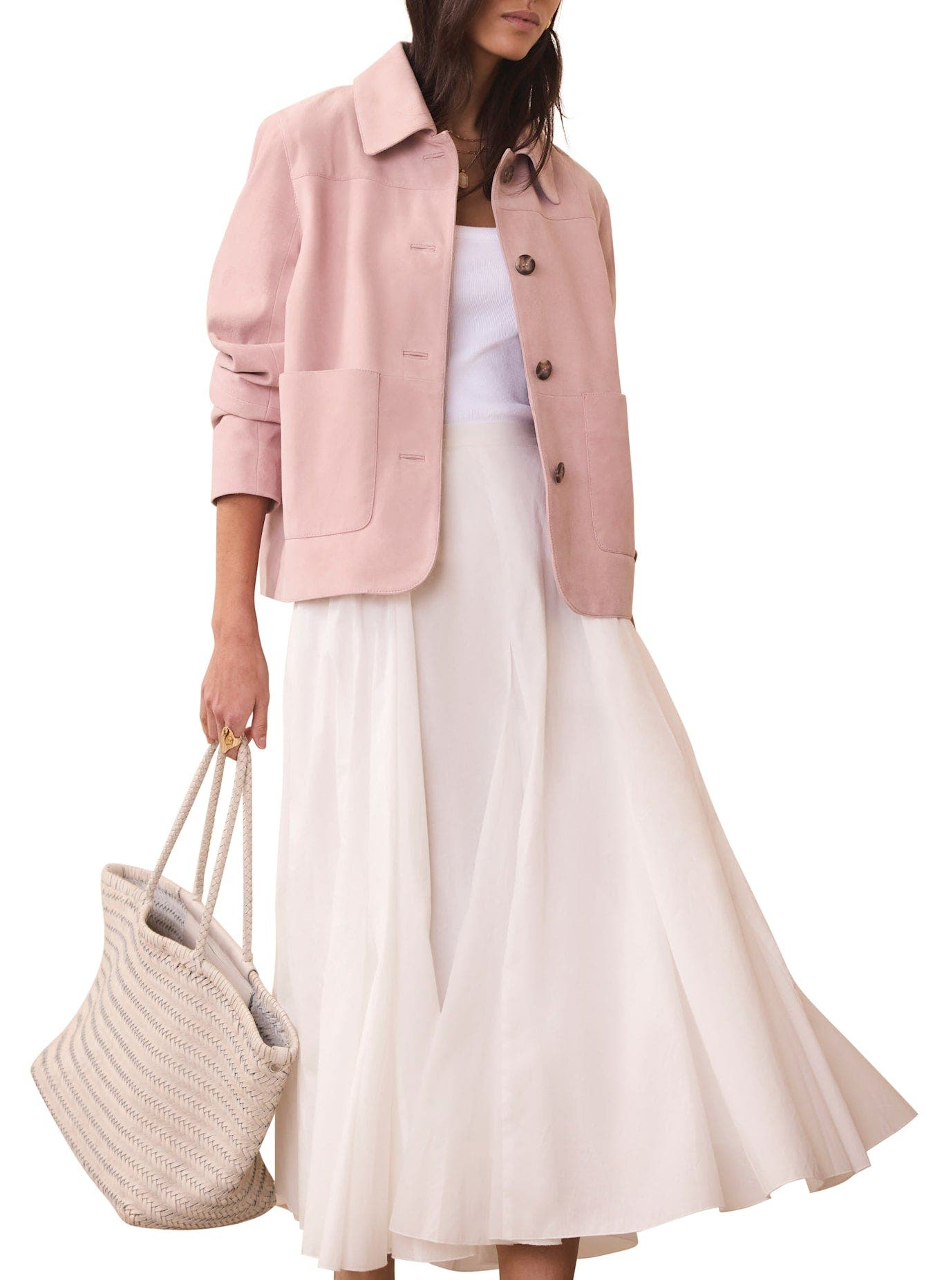 Suede Jacket with Classic Collar & Button-Front Pockets