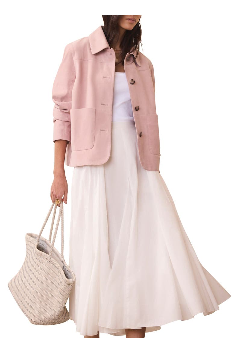 Suede Jacket with Classic Collar & Button-Front Pockets, Main, color, Light Pink