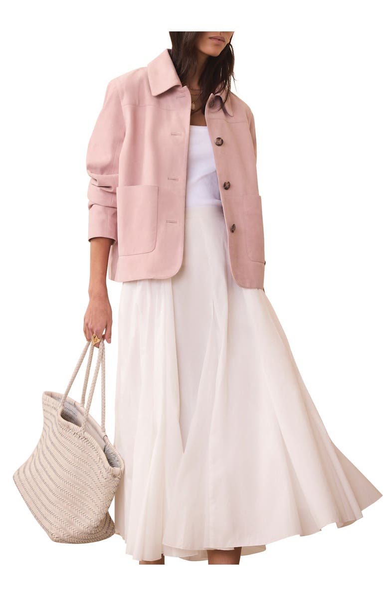 MINT VELVET Suede Jacket with Classic Collar & Button-Front Pockets, Main, color, Light Pink