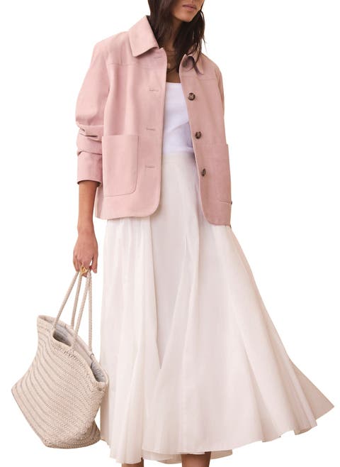 Suede Jacket with Classic Collar & Button-Front Pockets