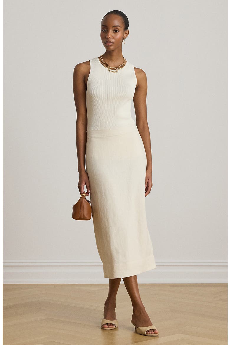 Classic Linen Midi Pencil Skirt, Alternate, color, MASCARPONE CREAM