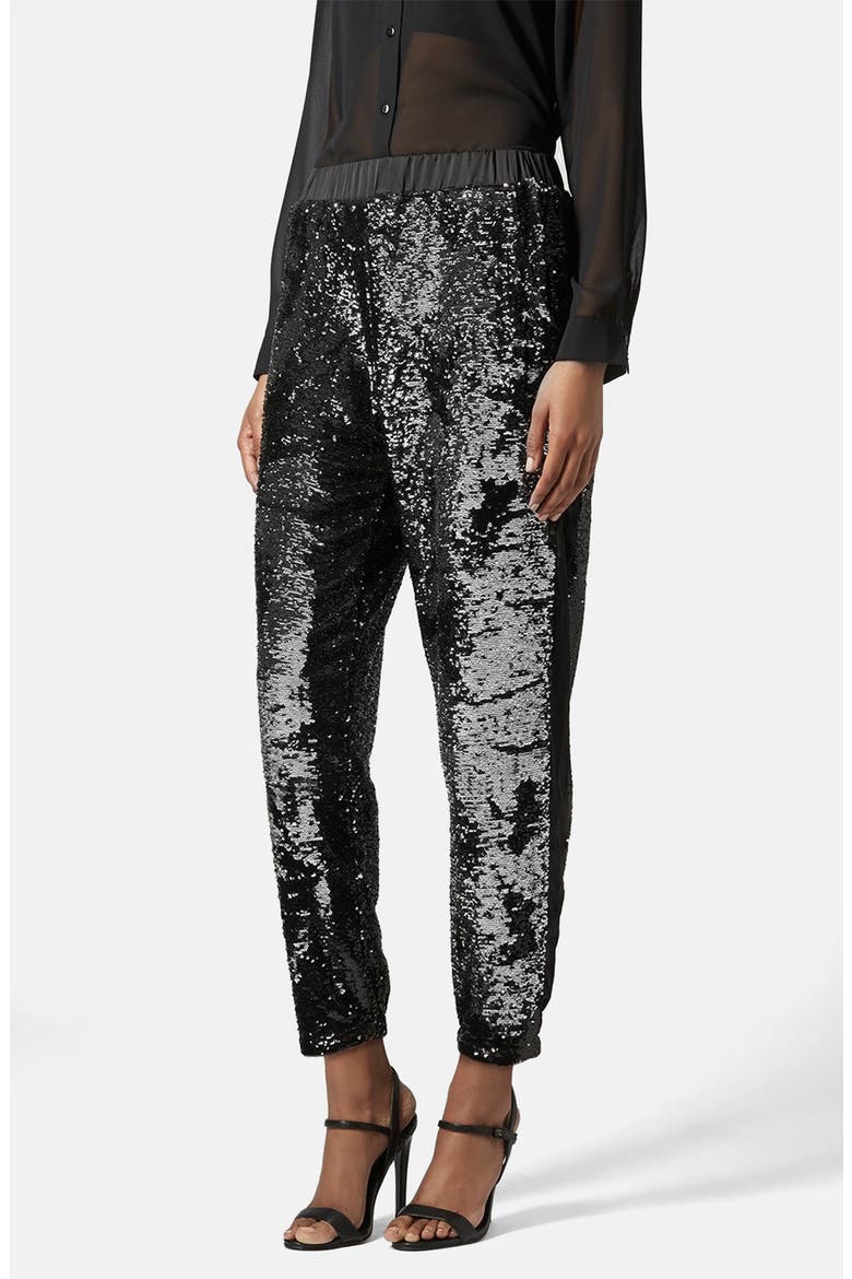 Two Tone Sequin Jogger Pants, Main, color, BLACK