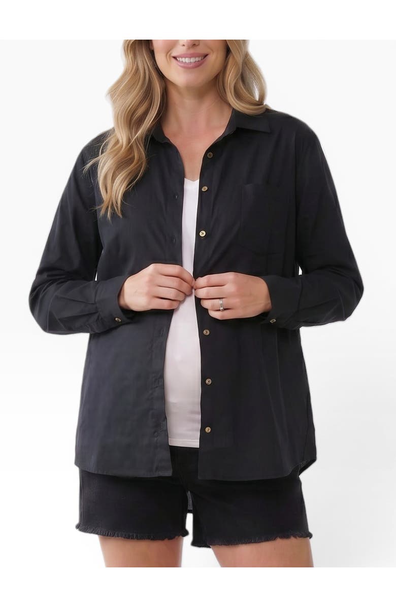 MOTHERHOOD MATERNITY Long Sleeve Button-Up Poplin Shirt, Alternate, color, Black