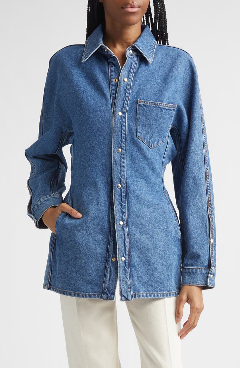OSSOU Cinch Denim Shirt Jacket, Main, color, Horizon Wash