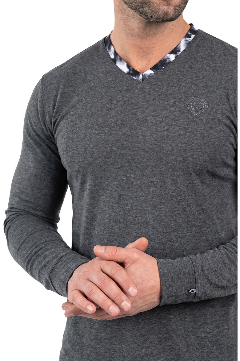Edison Stretch Cotton Long Sleeve V-Neck T-Shirt, Alternate, color, GREY