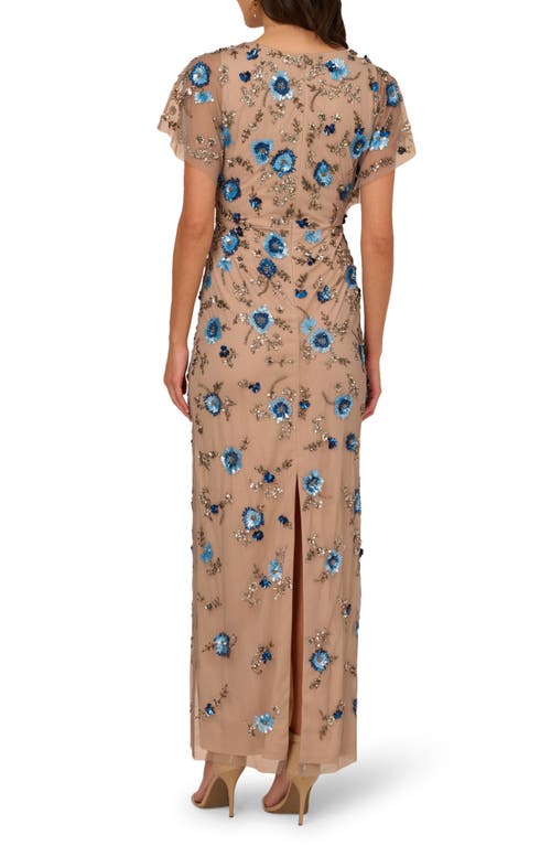 ADRIANNA PAPELL ADRIANNA PAPELL BEADED MESH COLUMN GOWN 