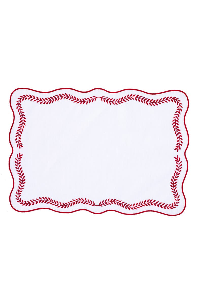 VIETRI Tessuti Set of 4 Rectangular White Linen Placemats with Red Ivy Embroidery, Main, color, Red