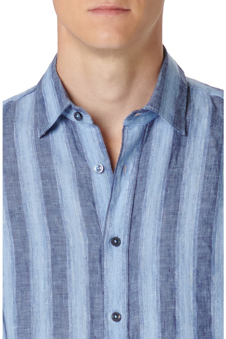 Julian Shaped Fit Stripe Linen Button-Up Shirt, Alternate, color, CLASSIC BLUE