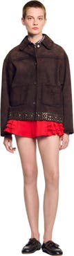 SANDRO Studded suede leather jacket