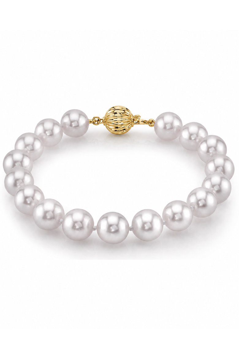 9-10mm White South Sea Pearl Bracelet - Premier AAAA Quality, Main, color, Yellow Gold Clasp