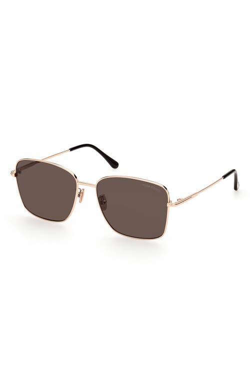 Tom Ford 60mm Gradient Rectangle Sunglasses In Shiny Rose Gold/smoke