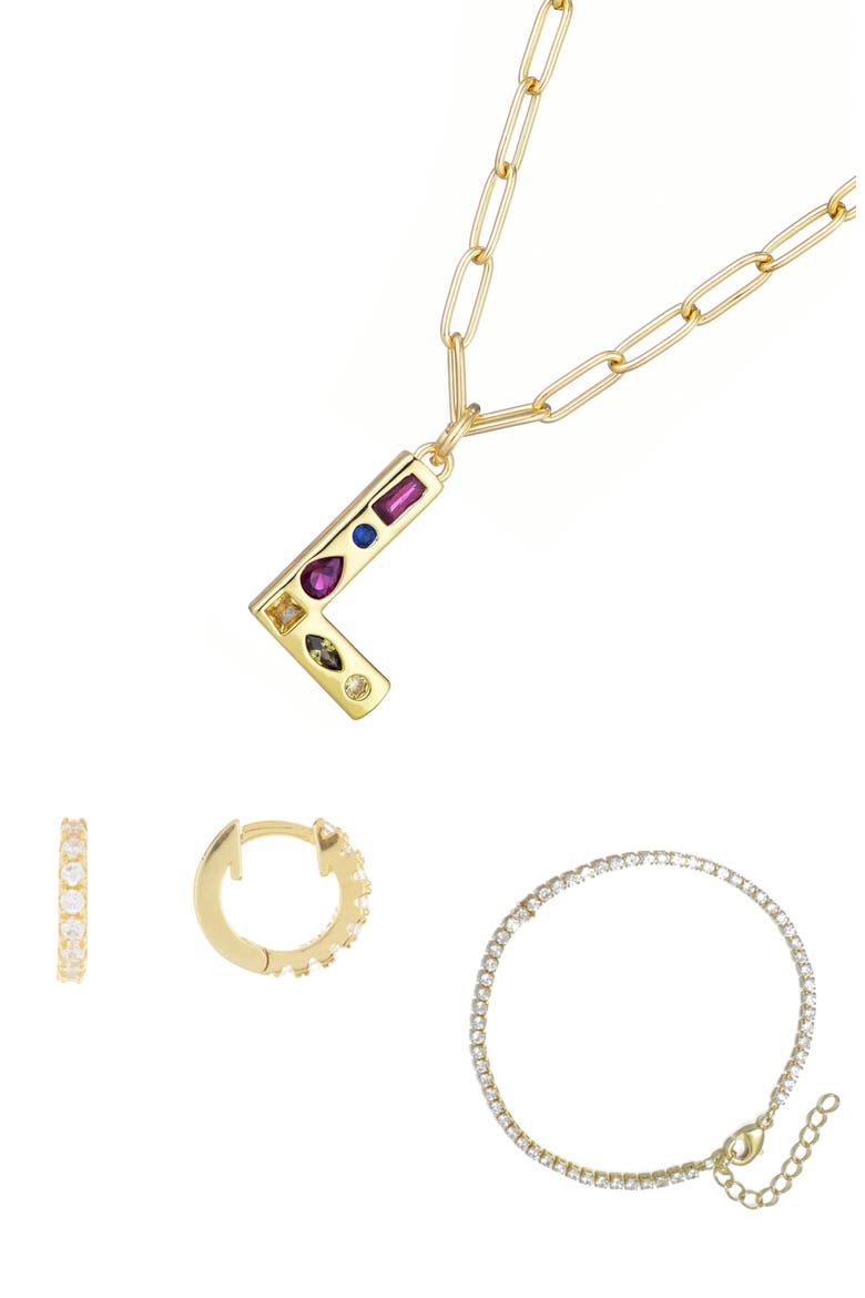 3-Piece Initial Necklace, Earrings & Bracelet Set, Main, color, GOLD-L